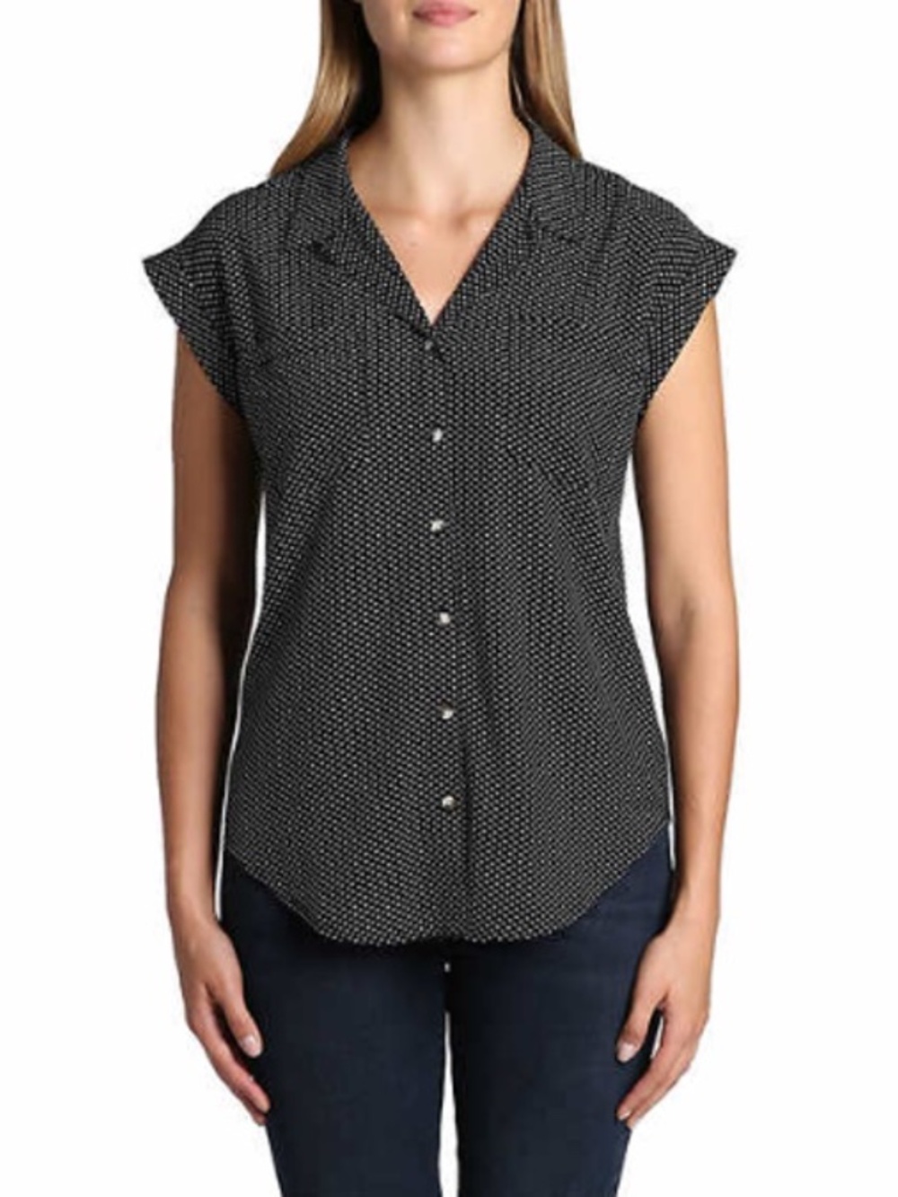 NWT Jachs Girlfriend Black White Heart Print Short Sleeve Blouse XL